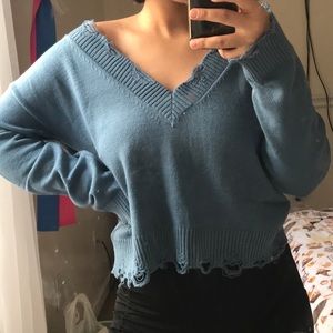 Wild Honey Blue Distressed Sweater